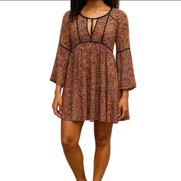 American Eagle Outfitters Brown Paisley Mini Dress - Picture 1 of 7
